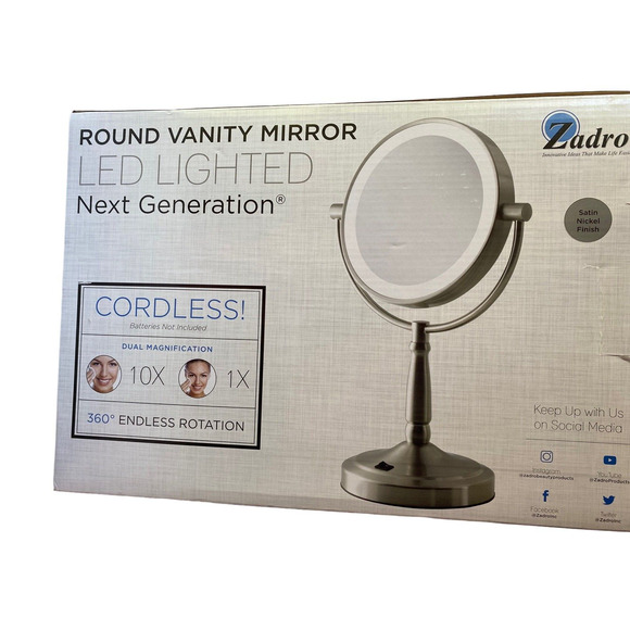 Zadro Round LED Variable Lighted Vanity Cordless 10X Beauty Make Up Mirror - Picture 3 of 12